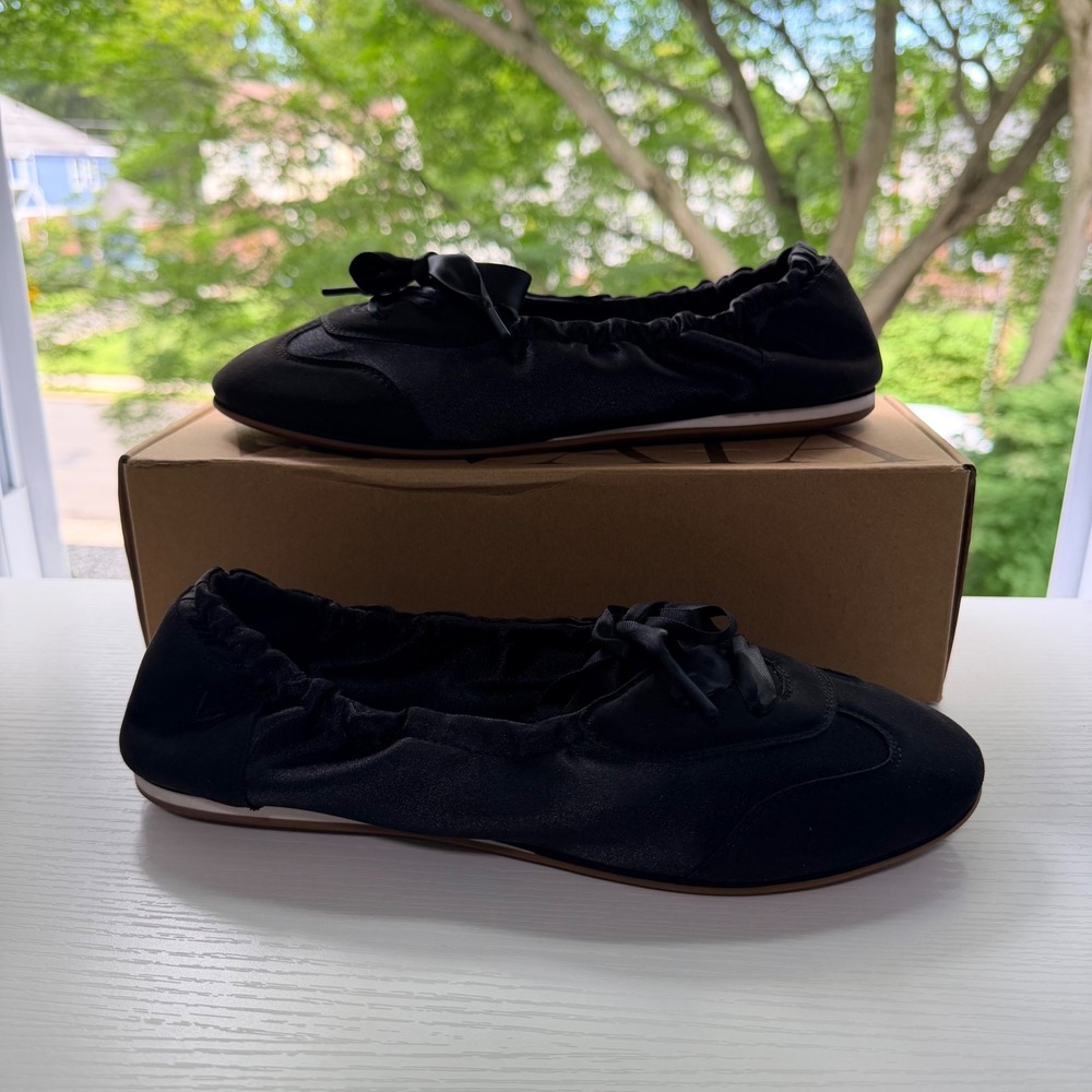 VIVAIA Yanka Black Satin Lace-Up Flats Women's US 7.5 / EU 38.5 NIB - Picture 6 of 9